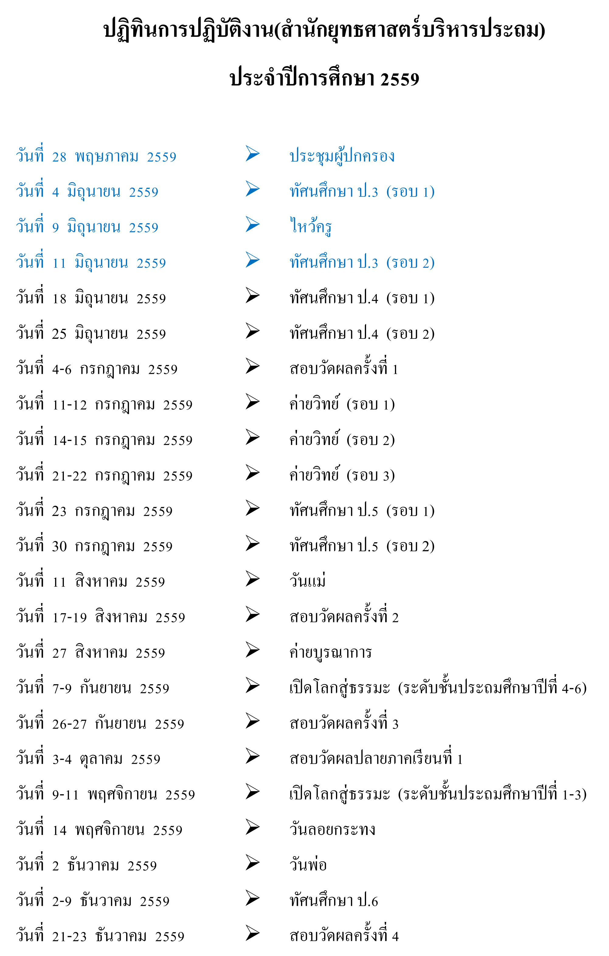 ปฏทนการปฏบตงาน ประจำปการศกษา 2559 1
